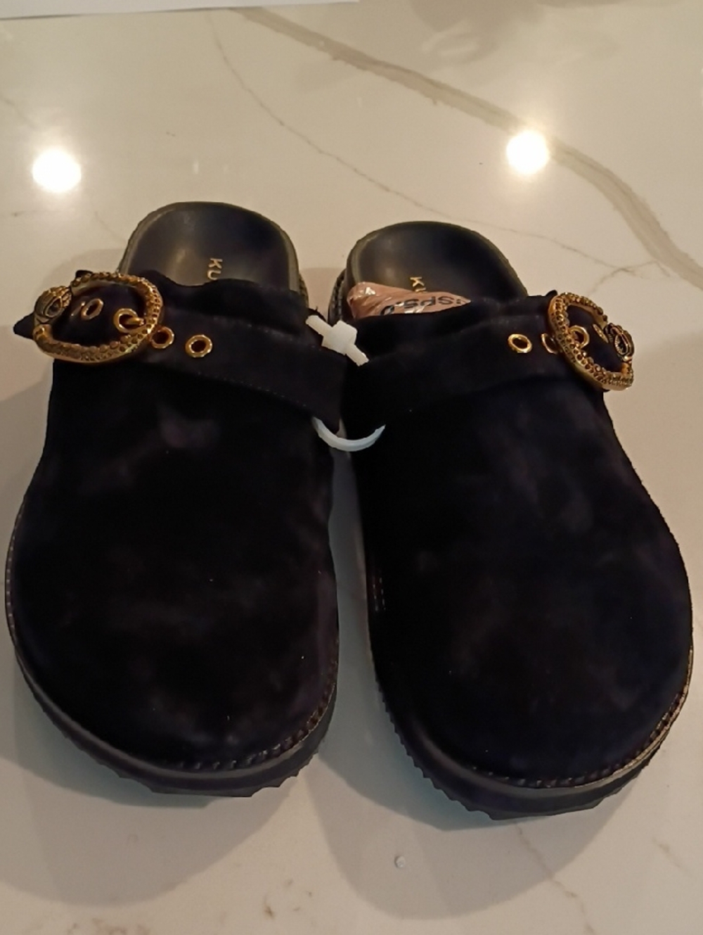 Kurt Geiger London Mayfair Crystal Embellished Eagle Head Buckle Mules Black - Picture 9 of 16